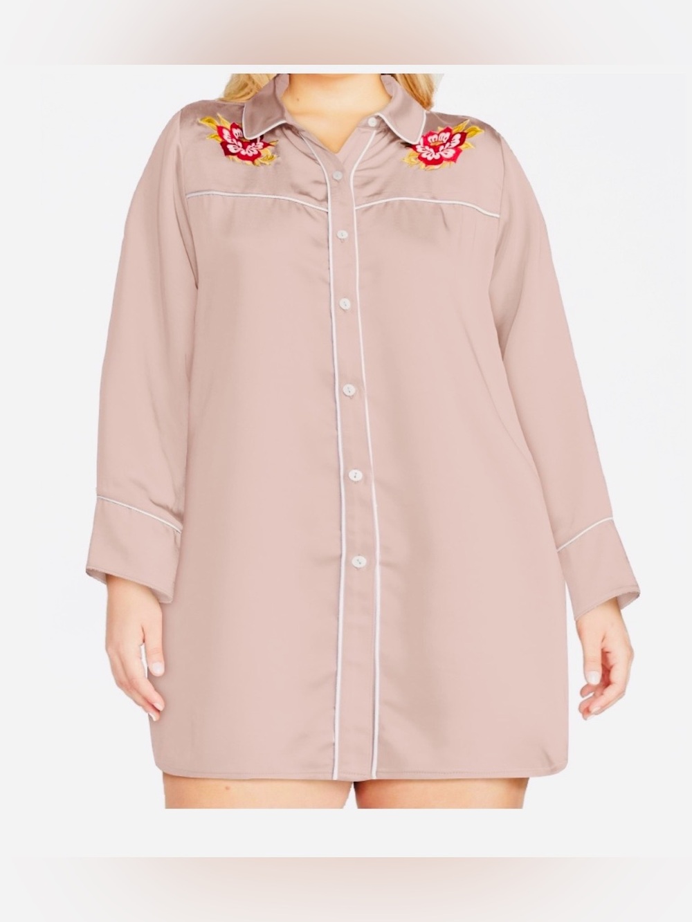 Kacey Lee Women’s Satin Sleep Shirt with Long Sleeves